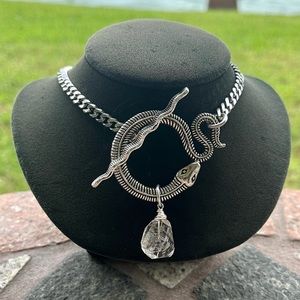 Genuine big herkimer crystal Snake choker necklace . toggle clasp cuban chain